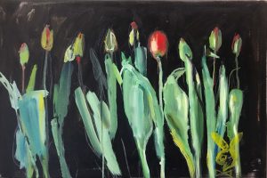 Birute Lemke Tulips Third 2021 oil in canvas 32x48cm